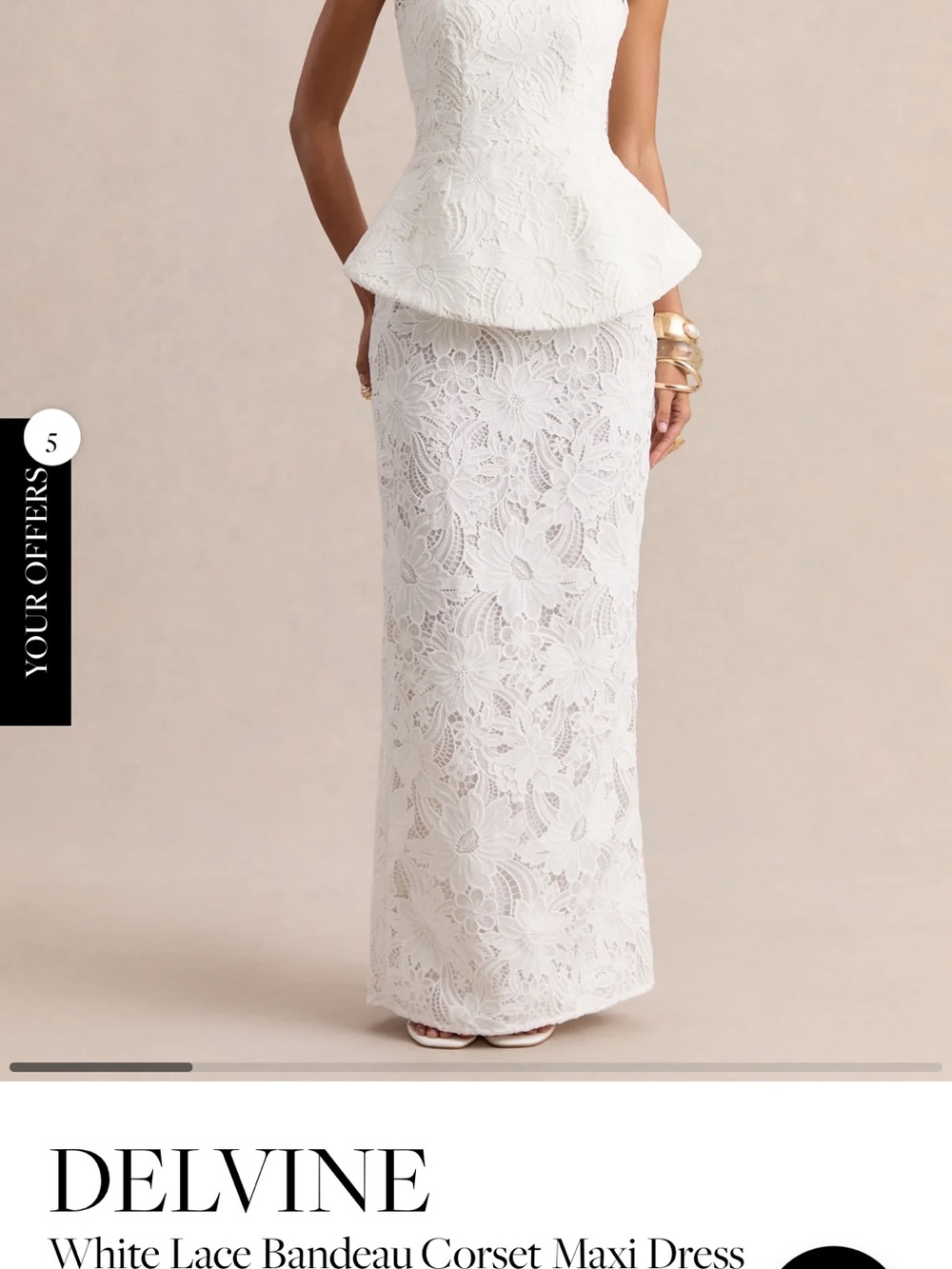 Club L London White Strapless Lace Peplum Gown - Picture 3 of 3